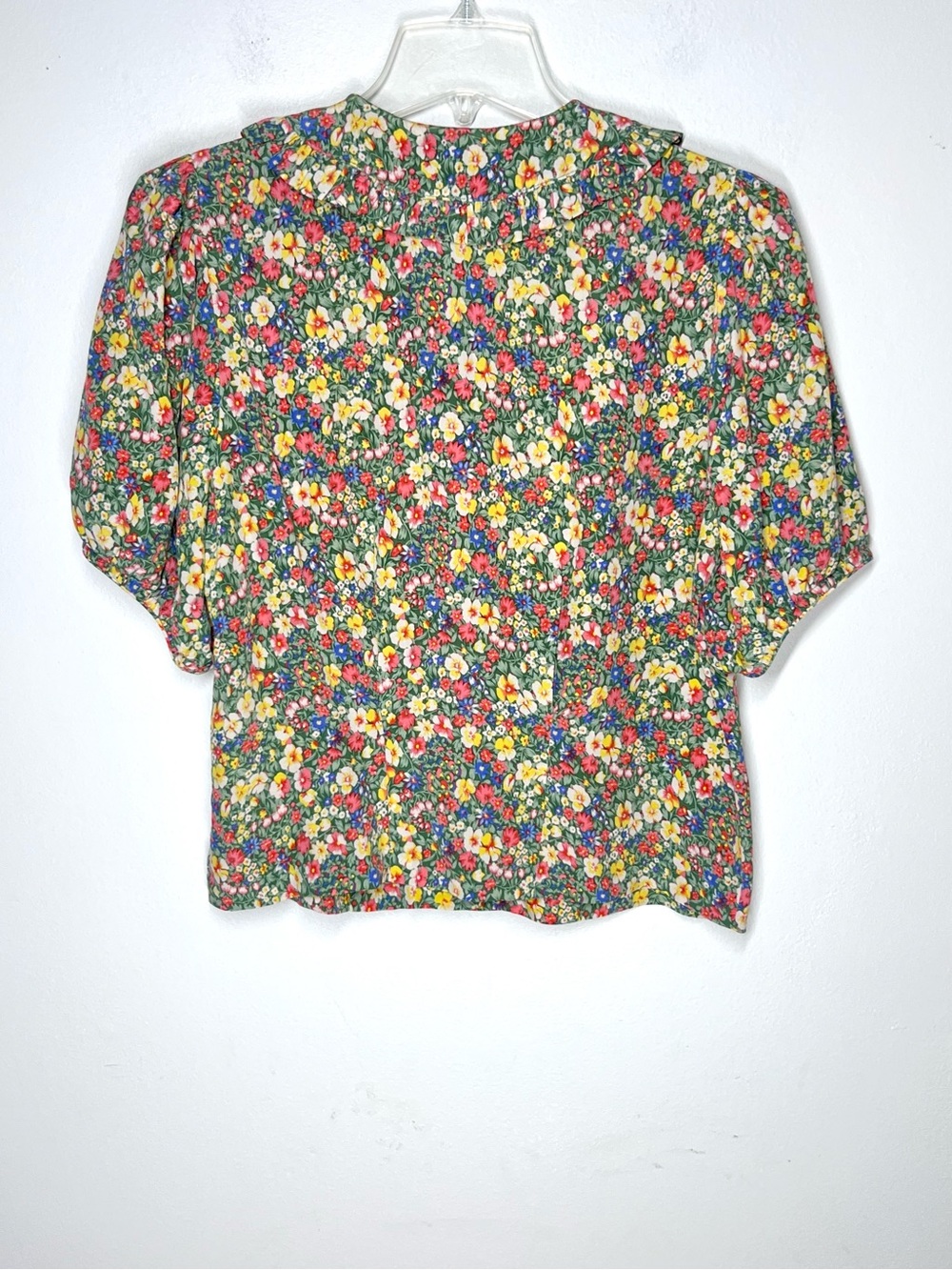 Doen Bel Top  Silk Green Valley Floral Short Sleeve Sz S - Picture 5 of 8